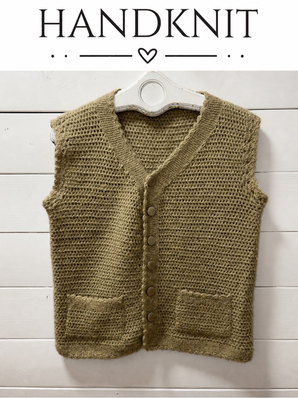Handmade Shimmer Knit Vest Beige Estimated Size L